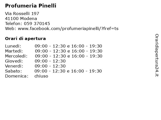 ᐅ Orari di apertura „Profumeria Pinelli“ | Via Rosselli